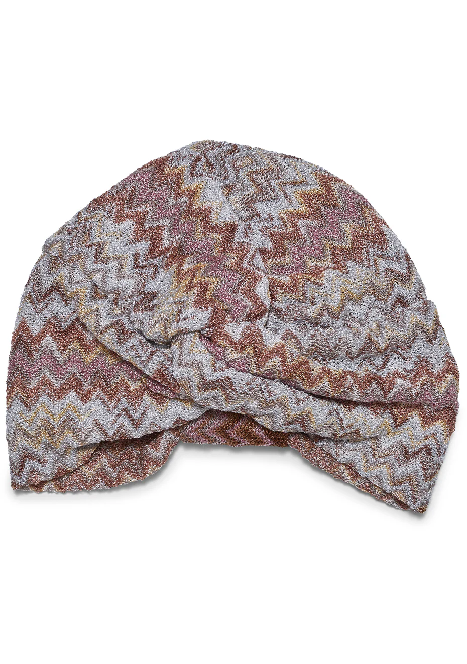 Lamé Chevron Turban Hat Brown & Grey
